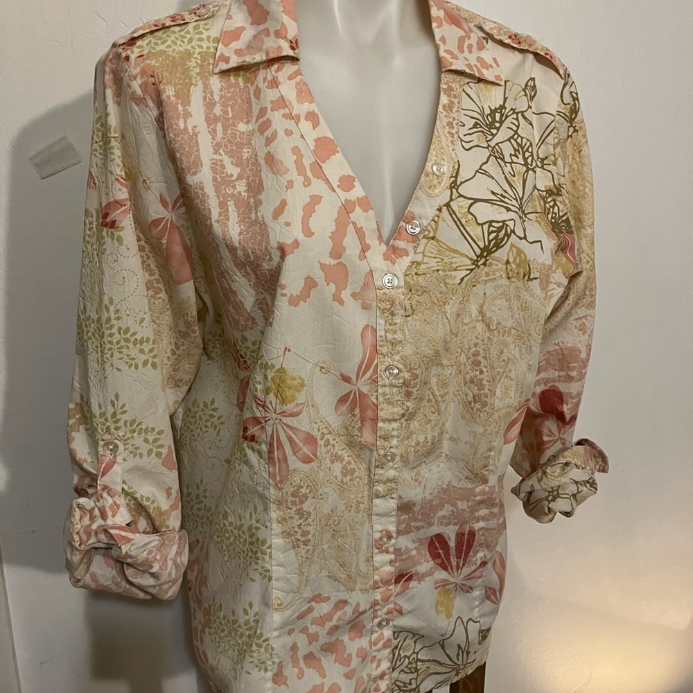 Caribbean Joe women’s convertible sleeve floral top Large